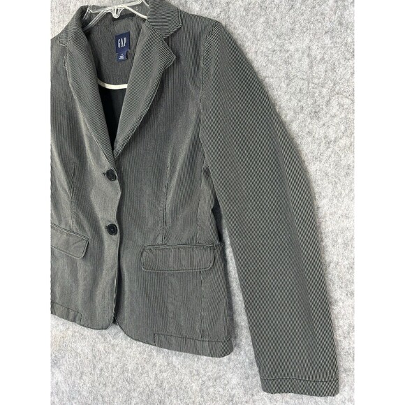 Gap Black Pinstripe Blazer Notch Collar Women Size 6 Academia Career Business - Picture 2 of 9